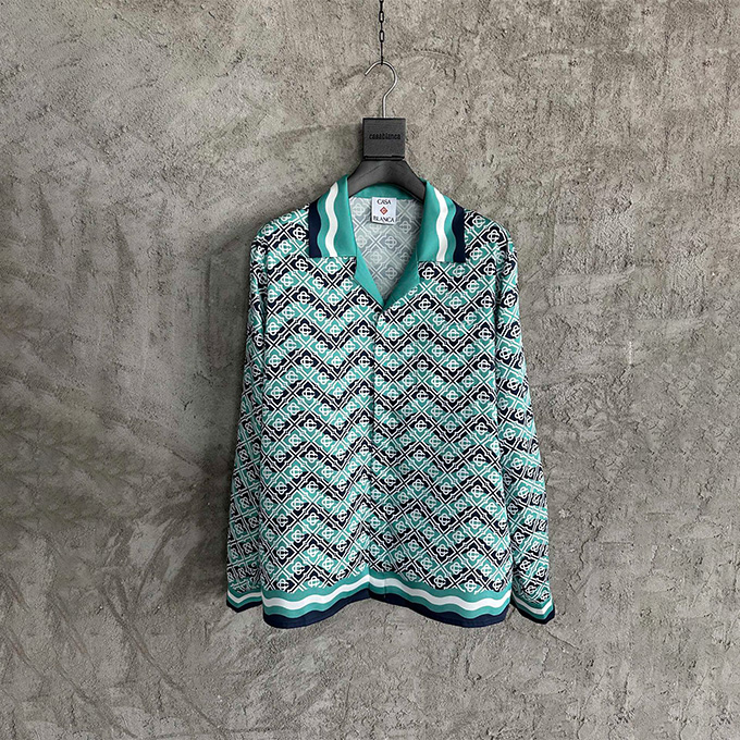 casablanca allover logo print silk long sleeve shirt